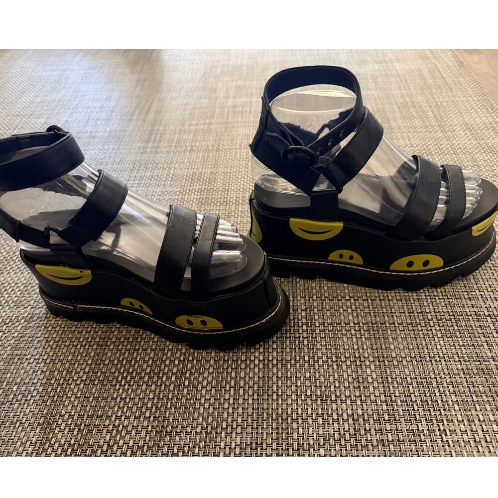 DOLLS KILL LAMODA Black Keep Smiling Smiley Platform Sandals Whimsigoth Rave 6 - Picture 5 of 7